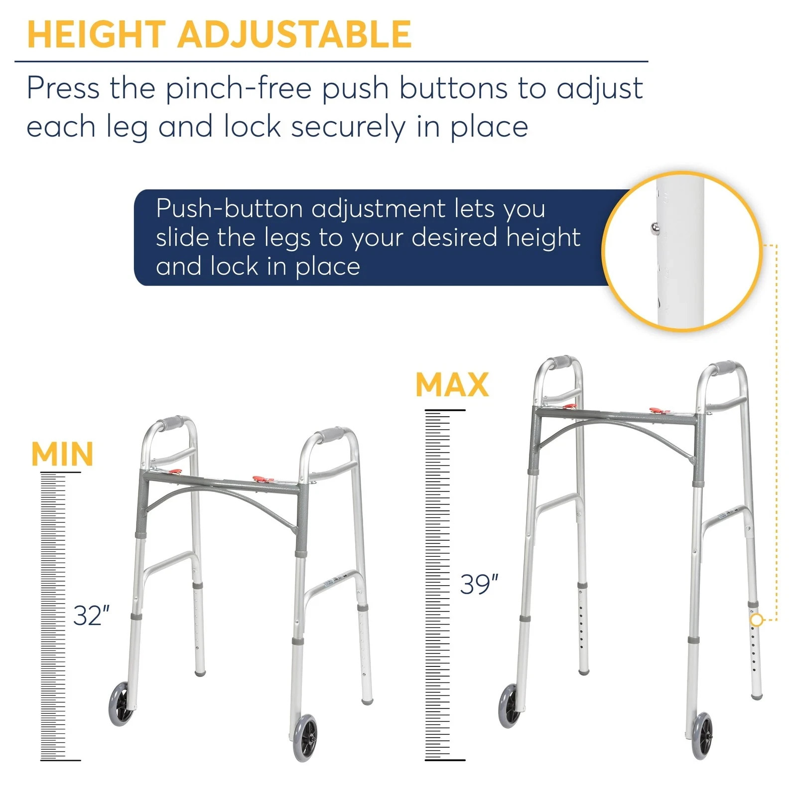Drive Medical PreserveTech Deluxe Two Button Folding Walker with 5" Wheels