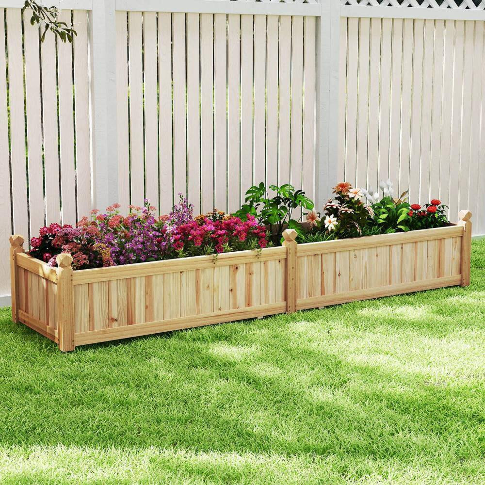 Wood Raised Garden Bed Outdoor Rectangular Planter Box with Drainage Holes Natur