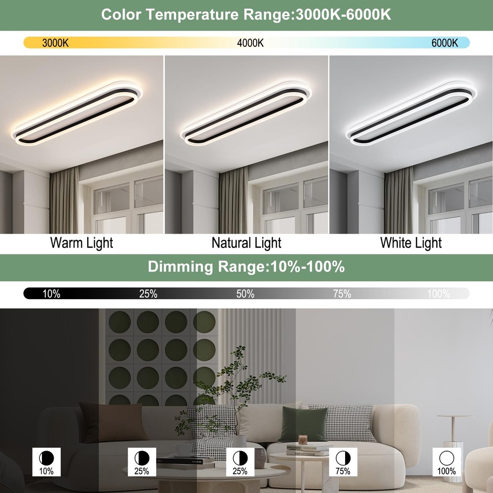 Modern Linear Ceiling Light, 31.5Inch Dimmable LED Flush Mount Ceiling Lamp w...