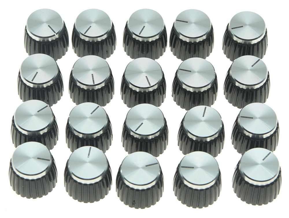 KAISH 20x Guitar AMP Amplifier Knobs Black/Silver Cap Push on Knobs for Marshall