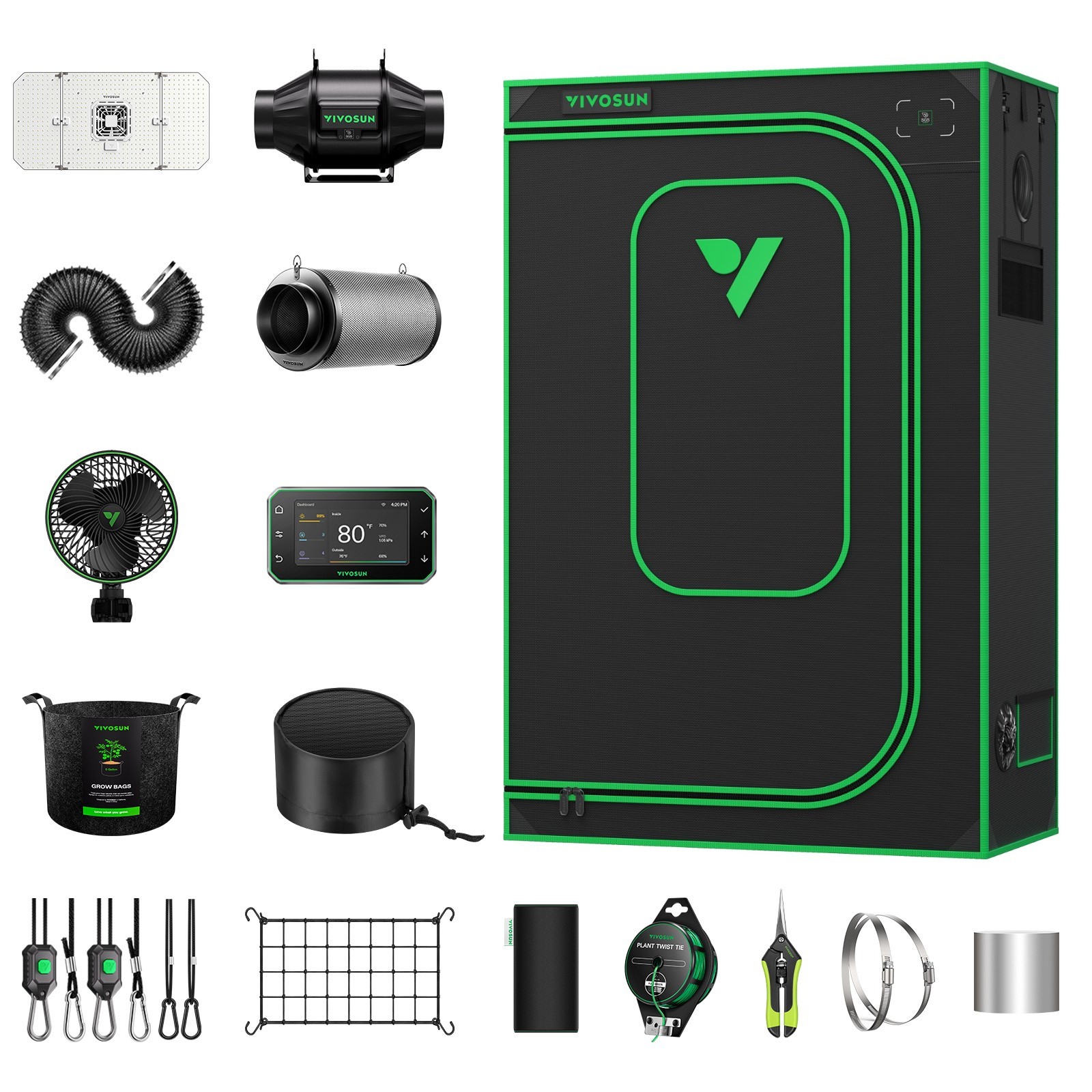 VIVOSUN 4x2FT E42A+ PRO Grow Tent Kit w/ Aerolight AW200SE & T4 Ventilation Kit
