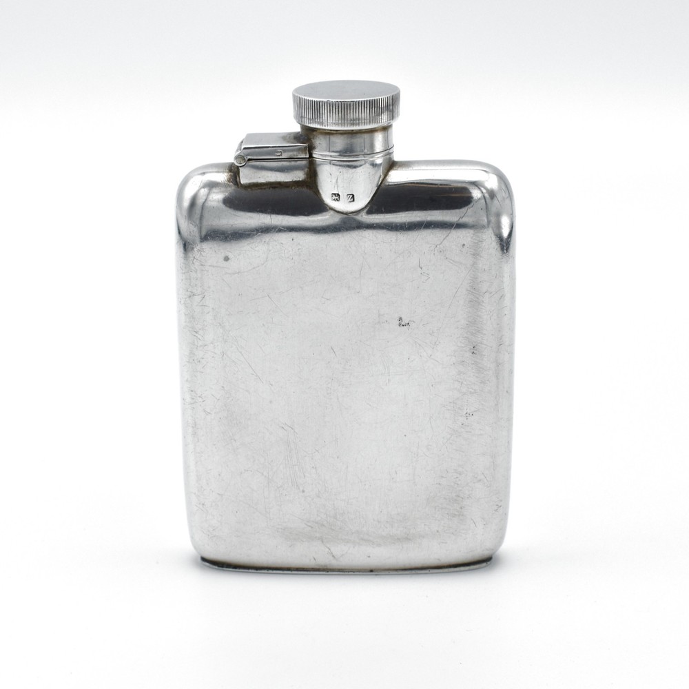 Antique Solid Silver Hip Flask Spirit Flask All Silver 1924