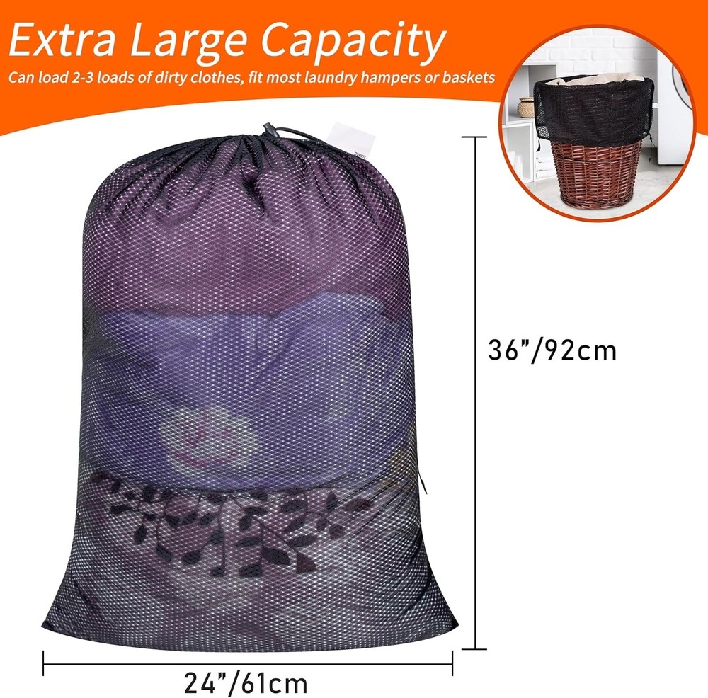 Extra Heavy Duty Large Diamond Mesh Laundry Bags with Drawstring Closure & ID...