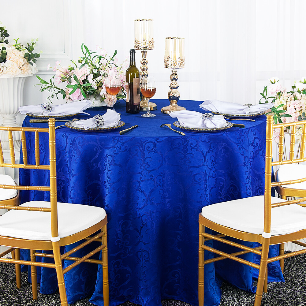 Wedding Linens Inc. 90" Round Damask Jacquard Polyester Tablecloths Table Covers