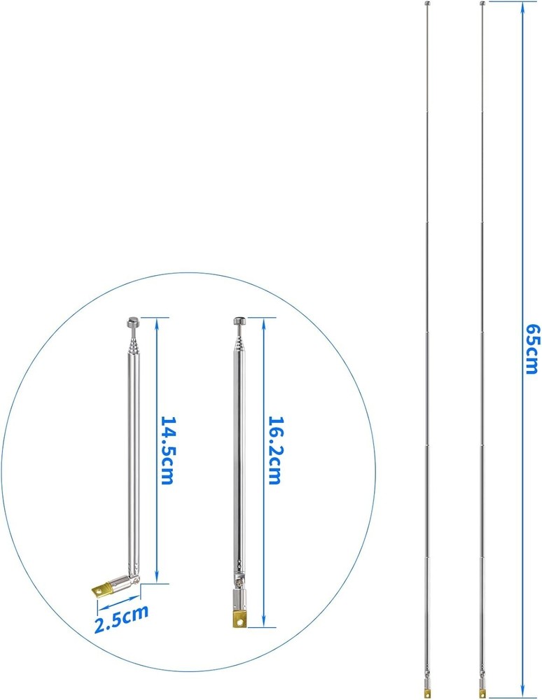 Effortless Installation 65cm Telescopic Antenna Replacement - 2 in 1 Pack