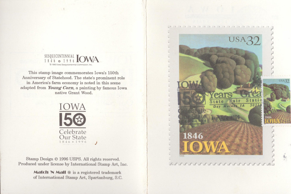 1996 FDC - Scott# 3088 - Iowa Statehood - Folio  #B