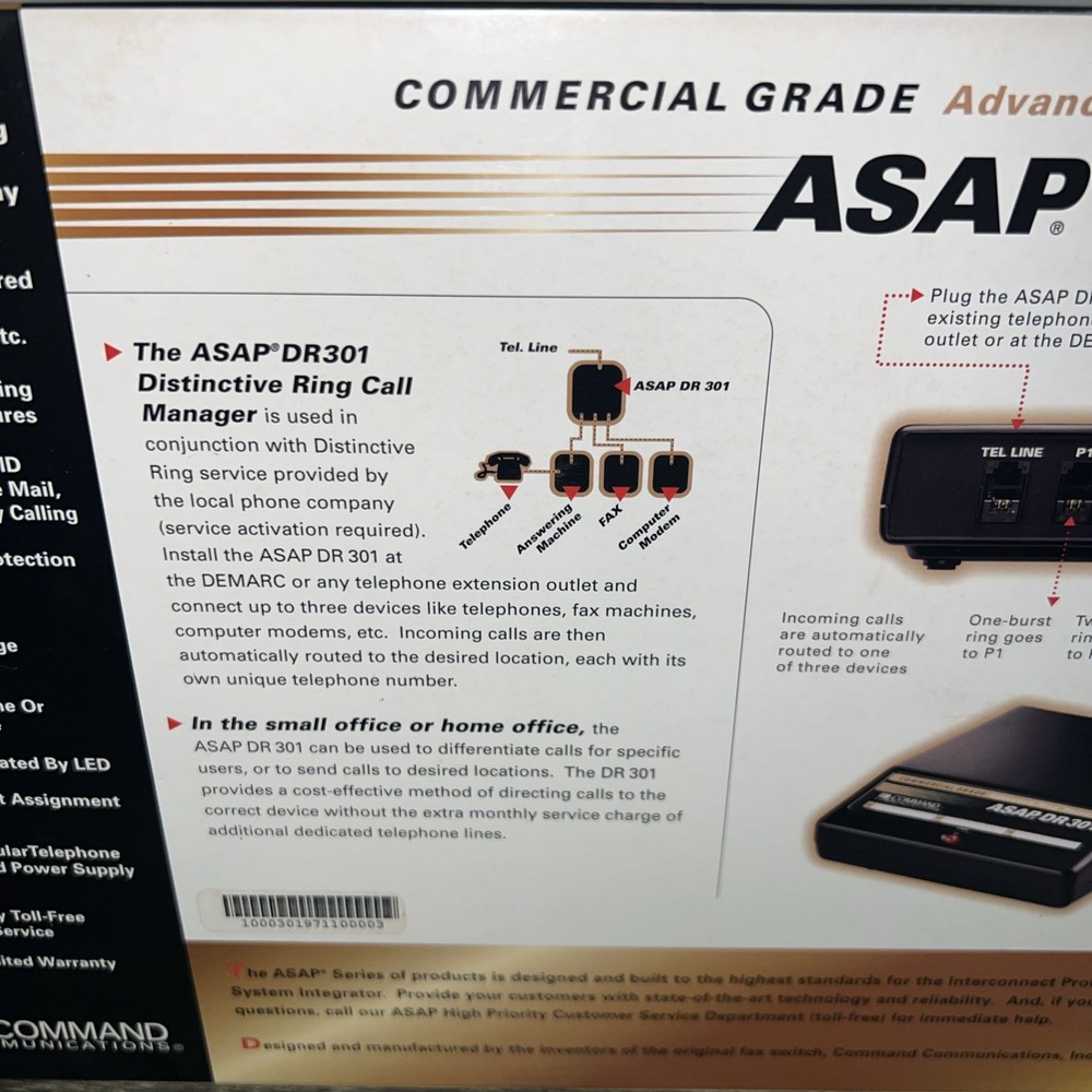 Command Communications ASAP DR301 Call Manager New In Box 1997