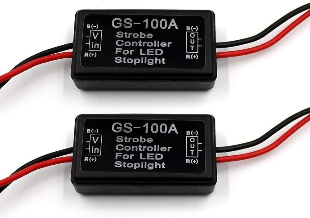 Compact 24W LED Strobe Flasher Controller for Rear Brake Lights - 2 Pack