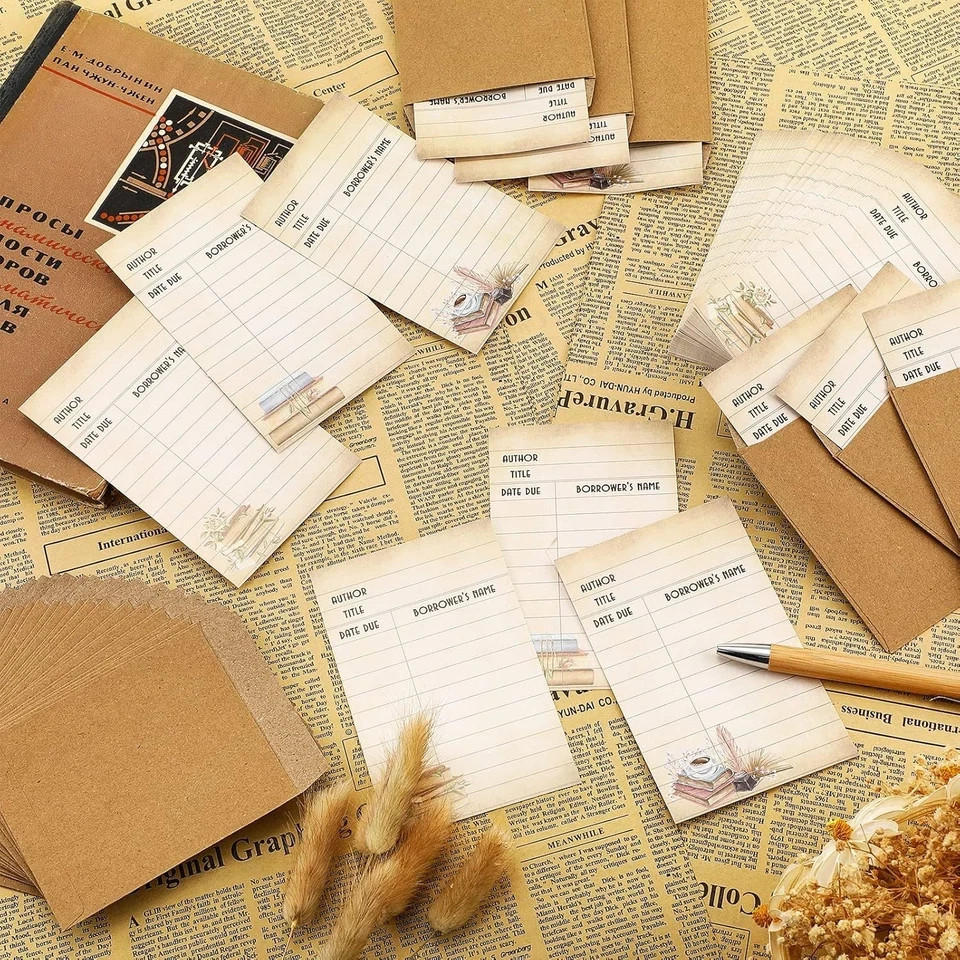 Roowest 120 Pack Library Book Pockets with Envelopes Self Adhesive One Size