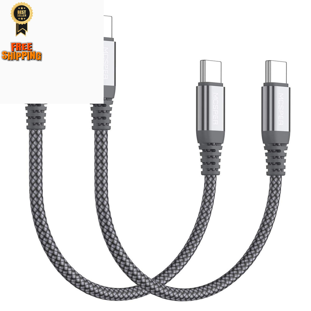 Short USB C to C 60W Cable(2 Pack 0.5Ft), Type C Fast 0.5ft, Grey