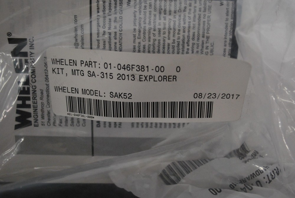 Whelen Siren Speaker Mounting Bracket, Model: SA315, 2013-15 Ford Explorer