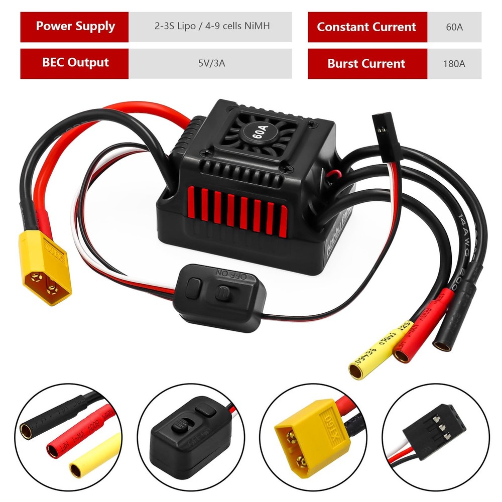 Upgraded 60A Brushless ESC 2-3S Electronic Speed Controller with Programming ...