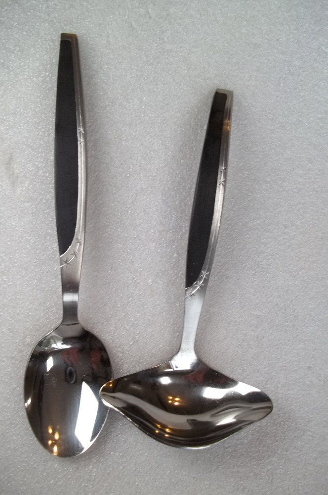 Mar-Crest Ebony Elegance Black Flatware Star Pattern Ladle Fork Spoon MCM Japan