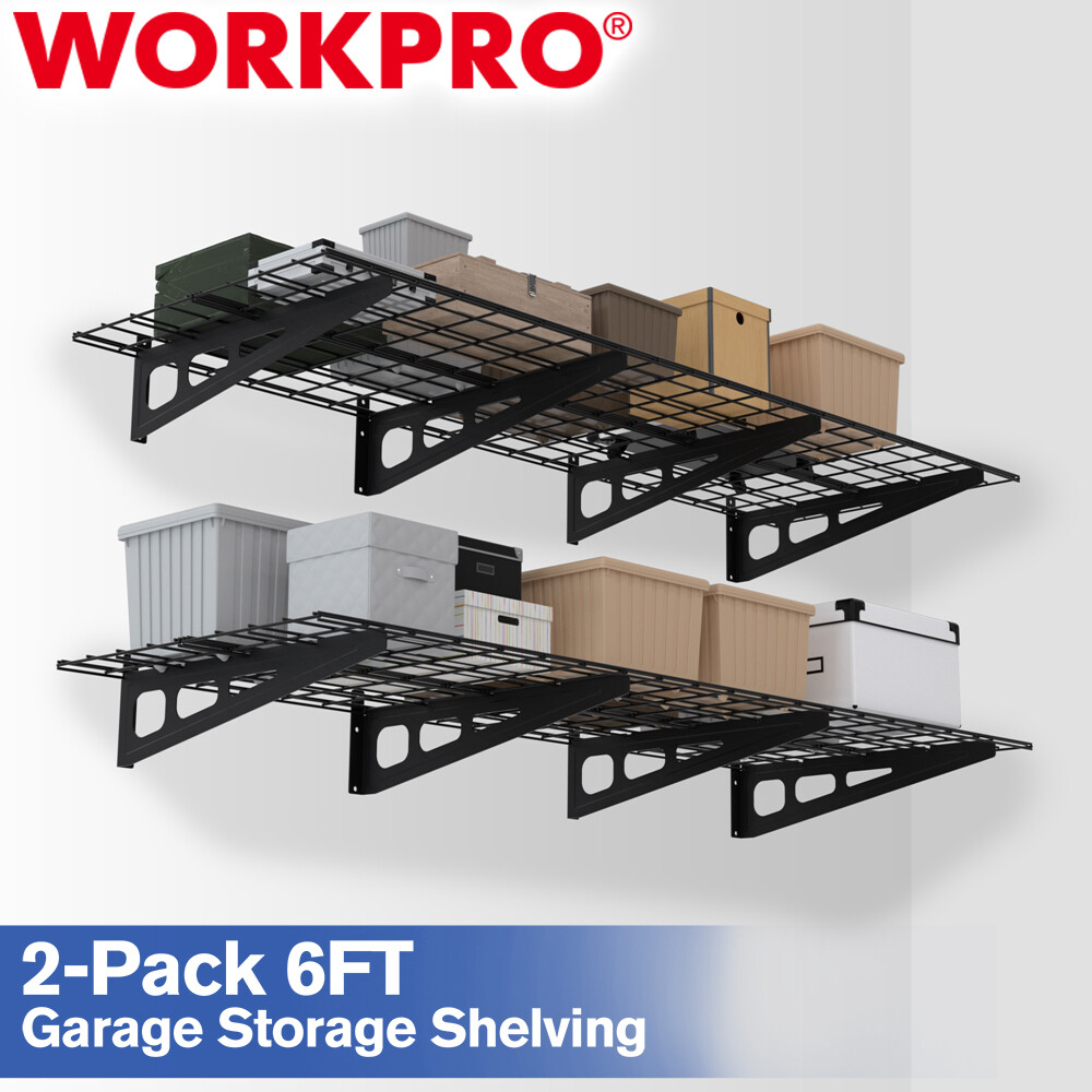WORKPRO 2PCS 2x6FT Garage Wall Shelving 72"*24" Heavy Duty Wall Mounted Shelving