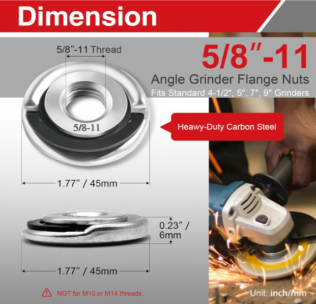 2Pcs 5/8-11 Quick Change Angle Grinder Flange Nuts Locking Nut Replacement Part