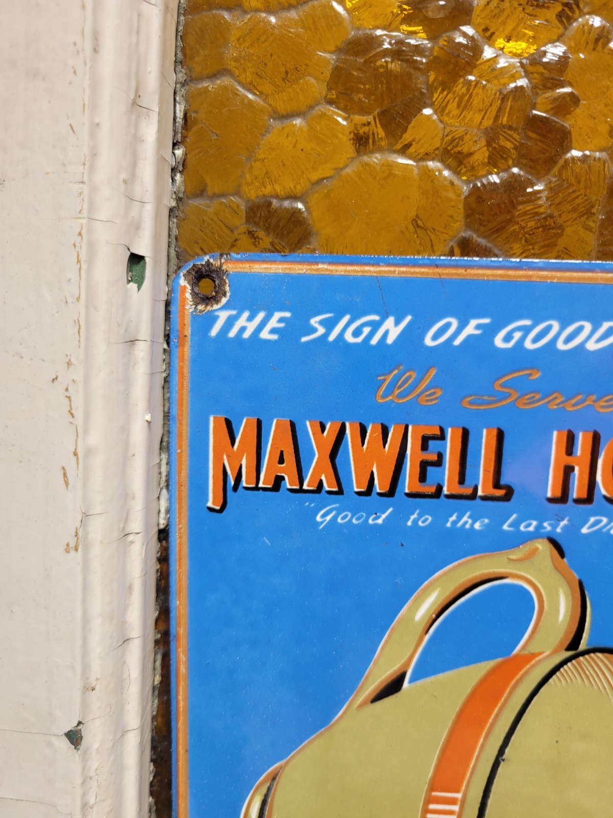 VINTAGE MAXWELL HOUSE PORCELAIN SIGN OLD HOT COFFEE TEA CAFE RESTAURANT BEVERAGE
