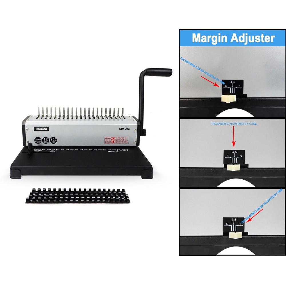 Comb Binding Machine 19 Holes Punching Letter Size with Set RAYSON SD1202 Binder