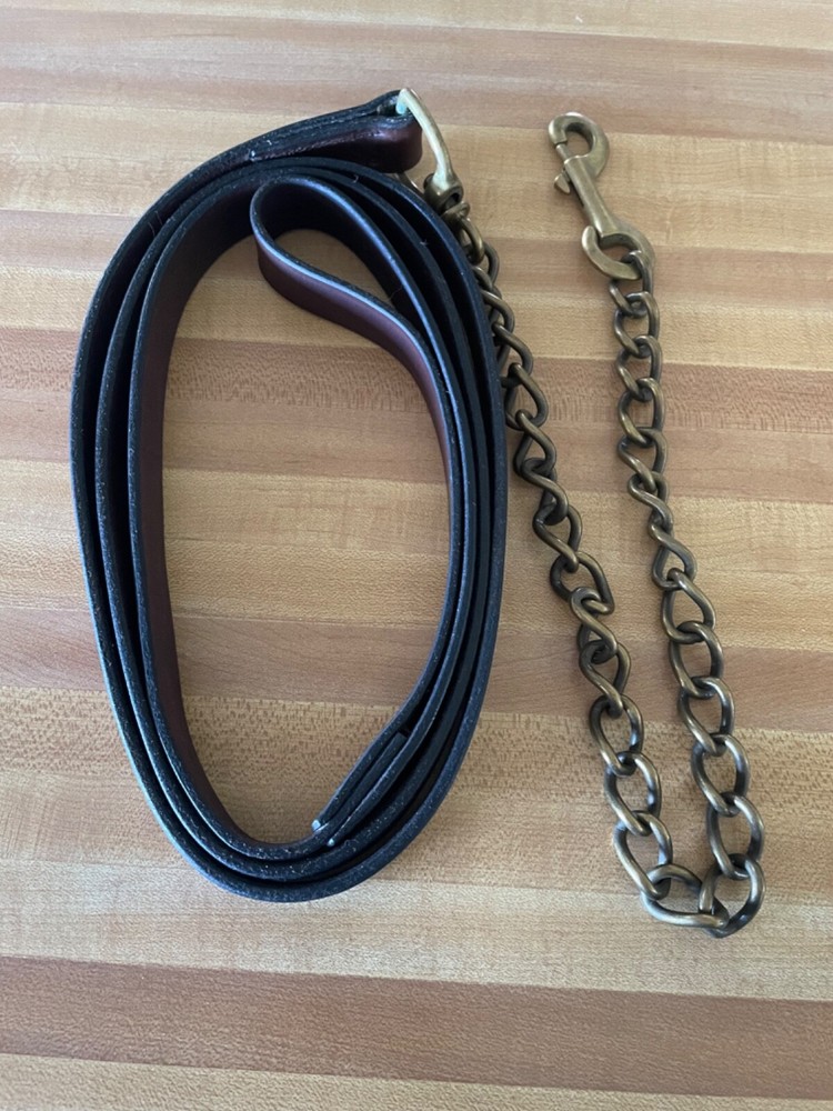 Brown Leather Stud Chain Lead Rope With Snap