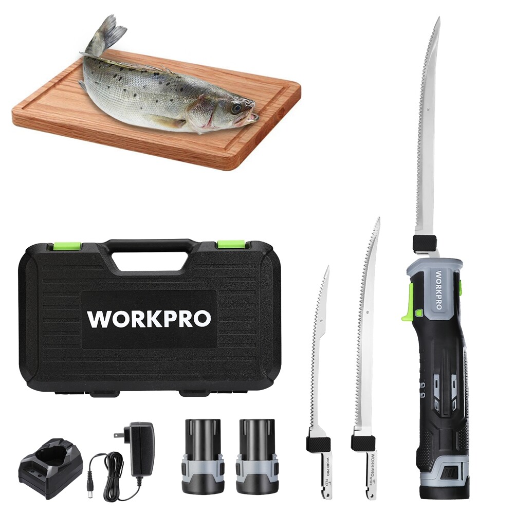 WORKPRO 2PC 10" 8" 12V Electric Fillet Knife Cordless Reciprocating Razor Blades
