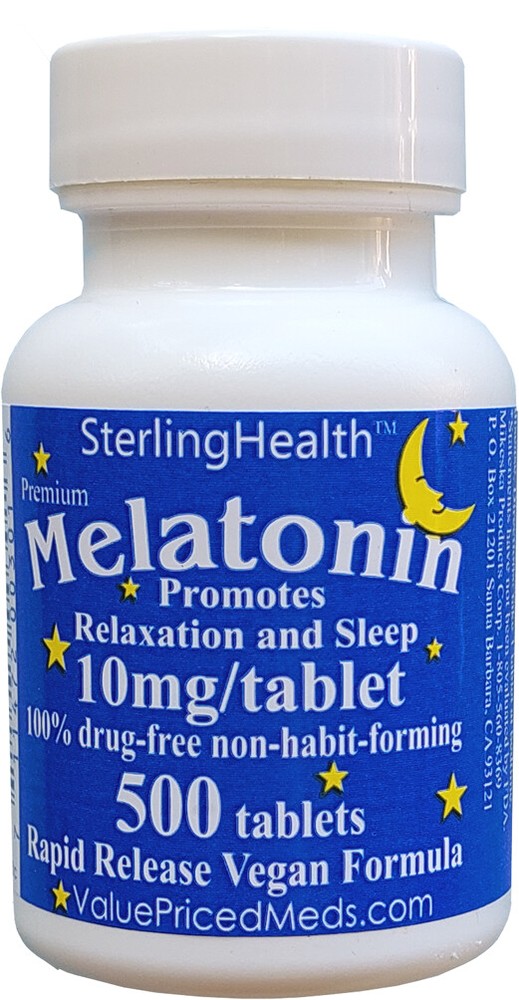Melatonin 10 mg, 500 count bottle, or 1 (one) tablet sample pack, Rapid Release