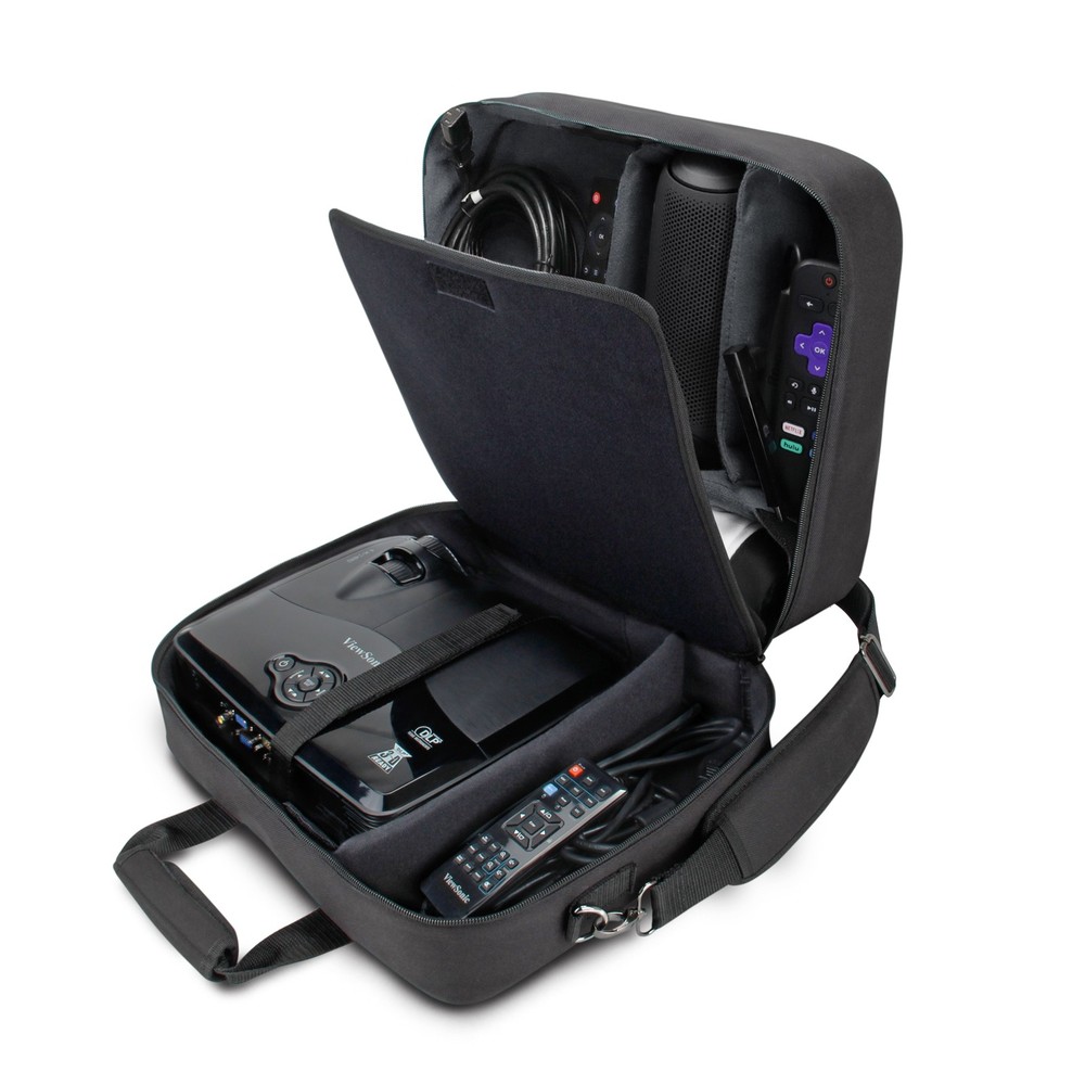 Projector Carrying Case with Shoulder Strap , Extra Storage & Custom Dividers