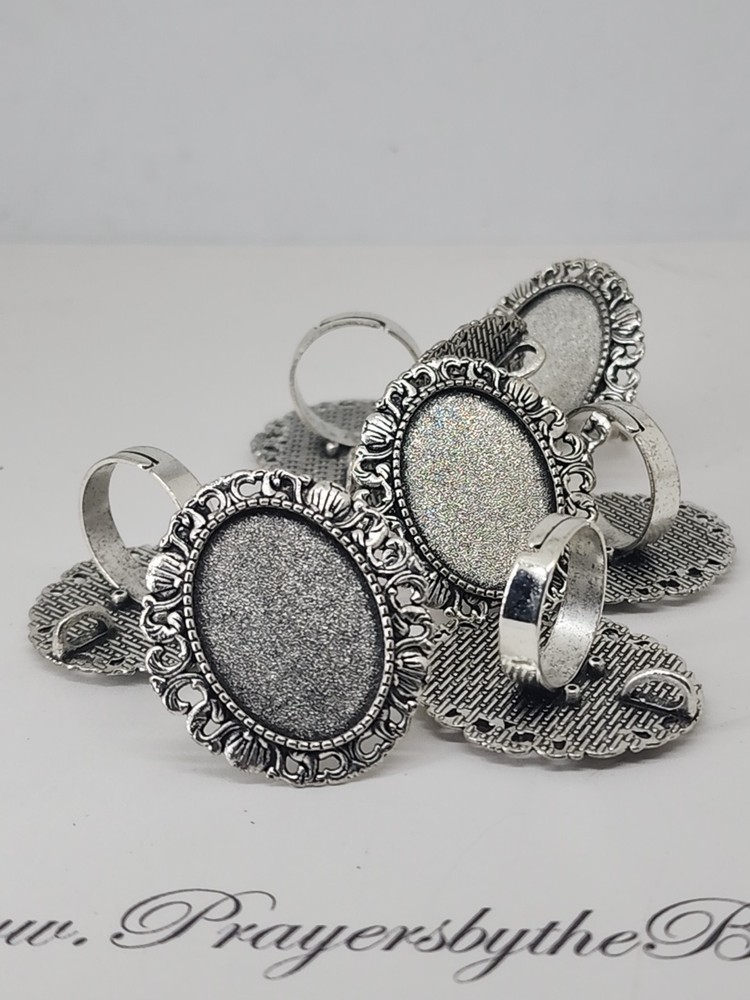8 pcs Retro Silver Adjustable Ring Blank Oval Base Setting Alloy Bezel 18*25mm