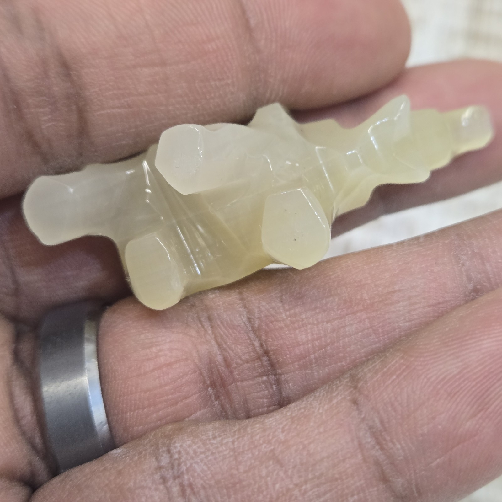 Lot Of 4 Vintage Hand Carved Marble/ White Onyx Quartz Stone Elephants