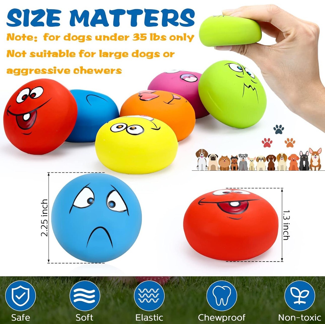 Squeaky Dog Toys Latex Rubber Soft Fetch Play Pet Balls Small Medium Dogs 6 PCS