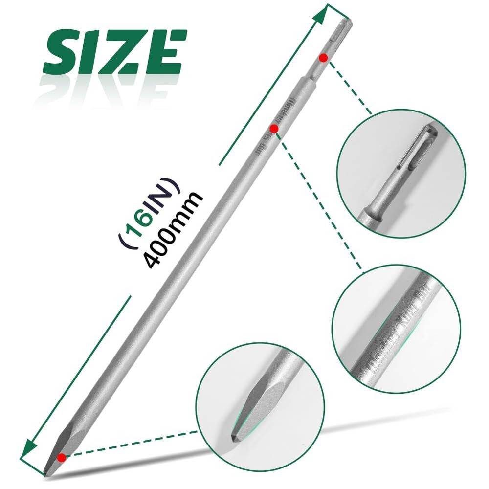 -SDS PLUS Chisel 16" Point Chisel- Sds Plus Shank Ideal for Concrete Demolition