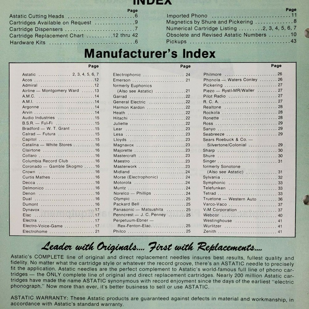 Astatic Cartridges Catalog and Cross Reference 1973 C-73