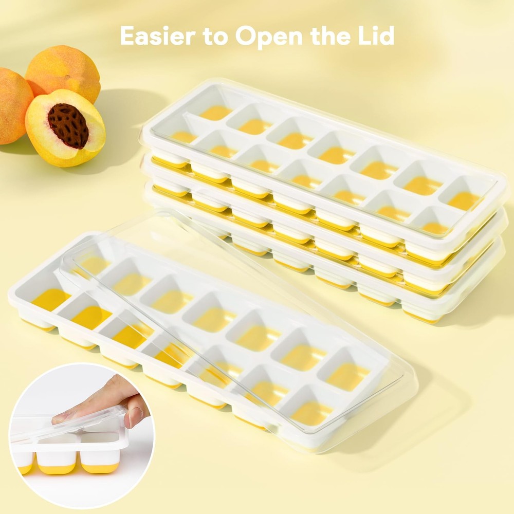 Ice Cube Trays 4 Pack, Airabc Silicone with Medium, Yellow