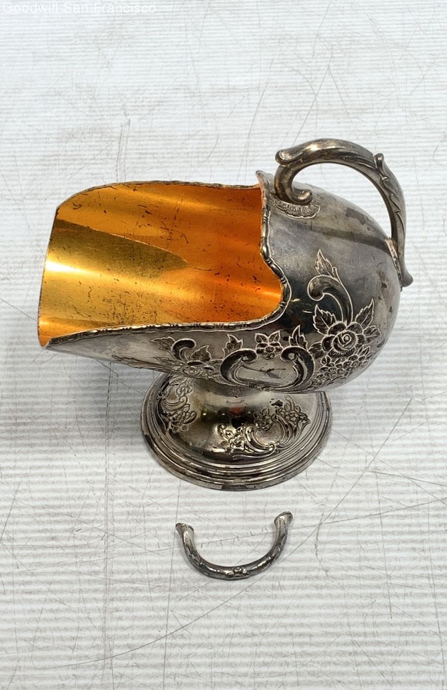 Vintage Raimond Silverplate Repousse Sugar Scuttle Broken Handle for Repair