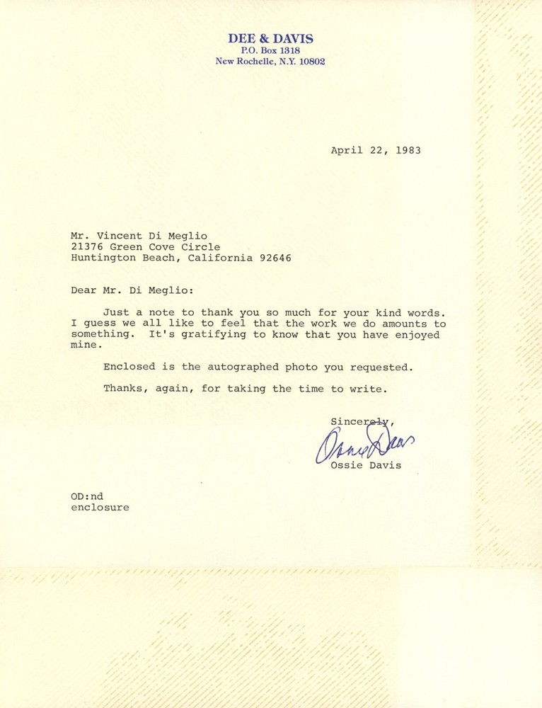 Ossie Davis Signed Letter