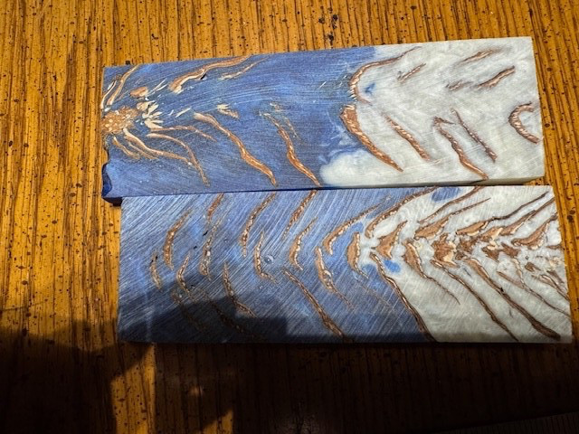 Pair of Beautiful deep blue & white leaf pattern Resin Knife Handle Blank Scale