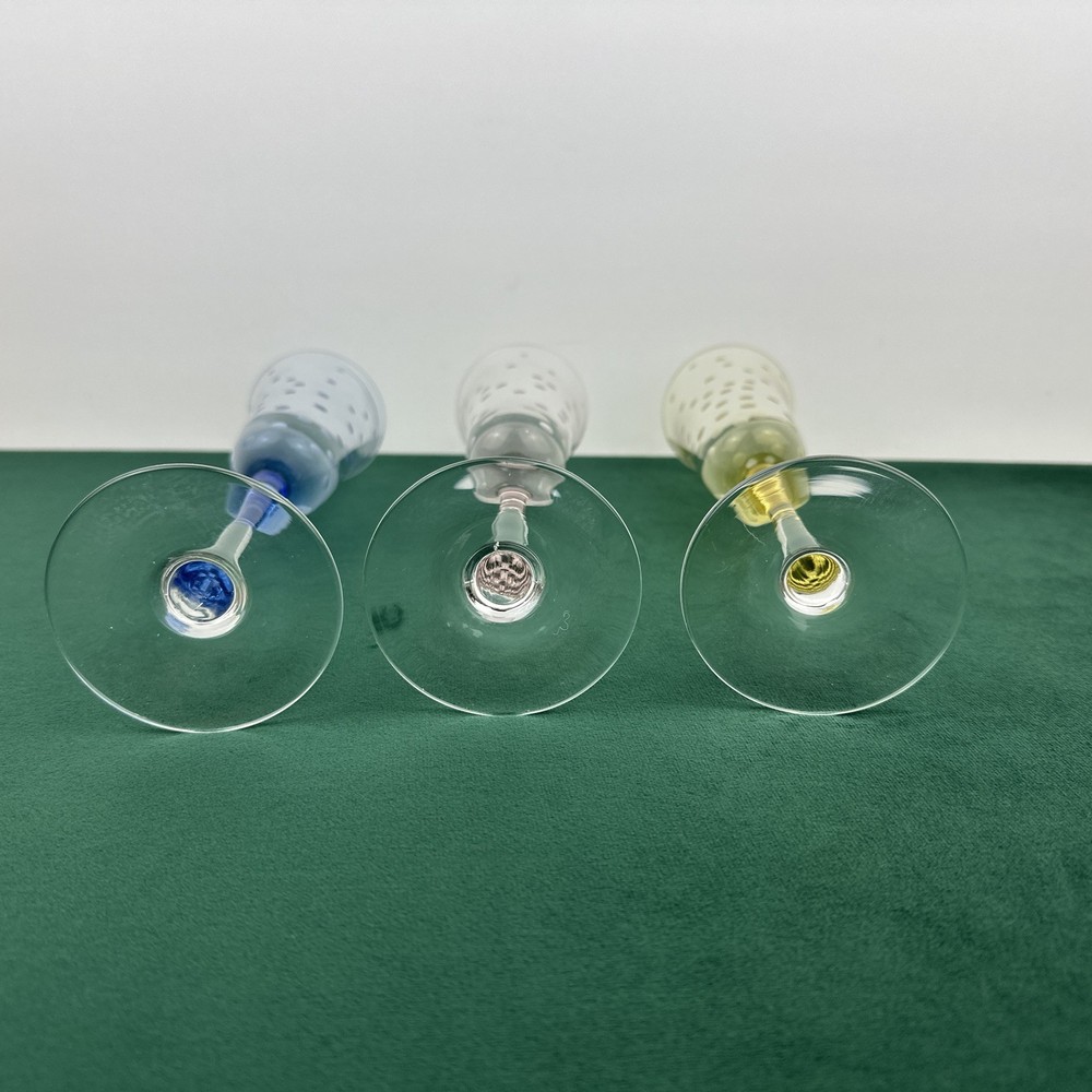 (3) Delicate Multi-Colored Bubble Circle Design Champagne Flute Glasses