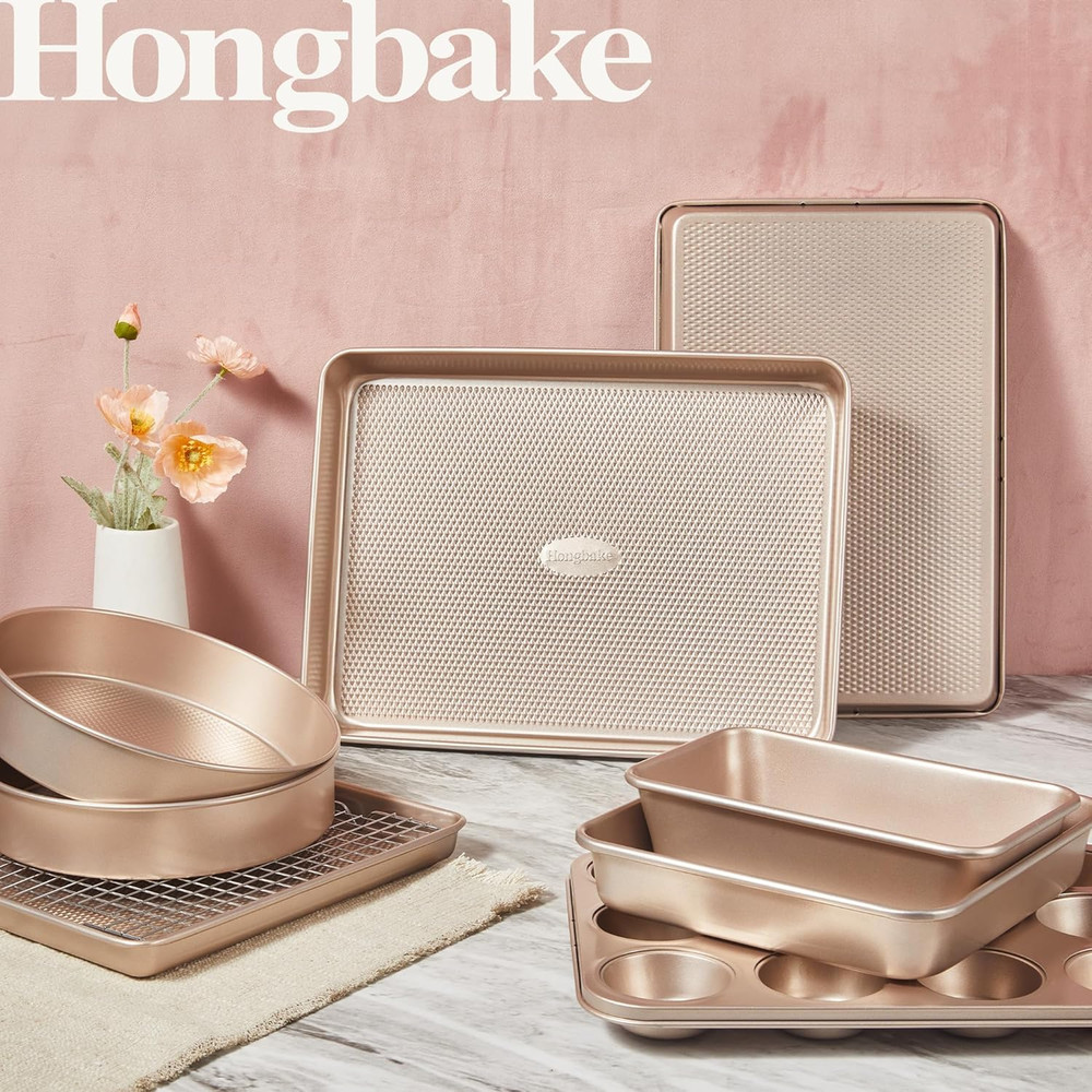 9-Piece Baking Pans Set Nonstick, Stackable Non Toxic Bakeware Sets with Diamond