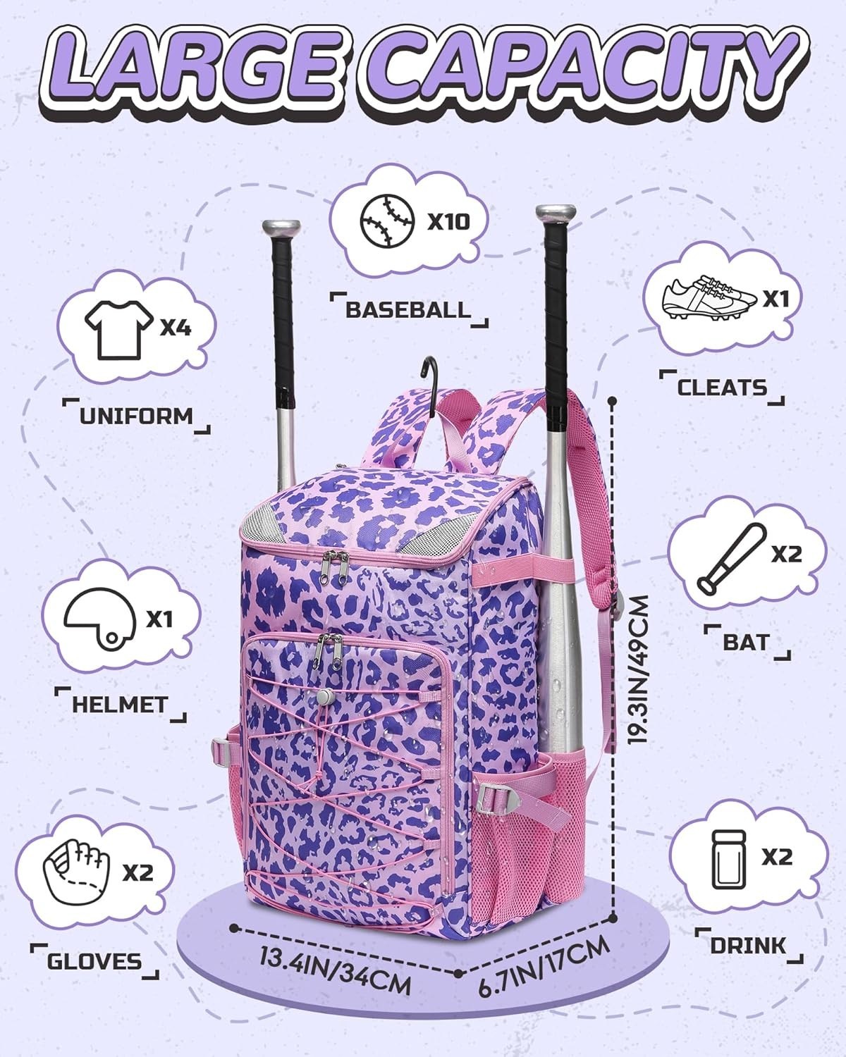 Youth Baseball Softball Bag Large Capacity with Ventilated Shoe Compartment