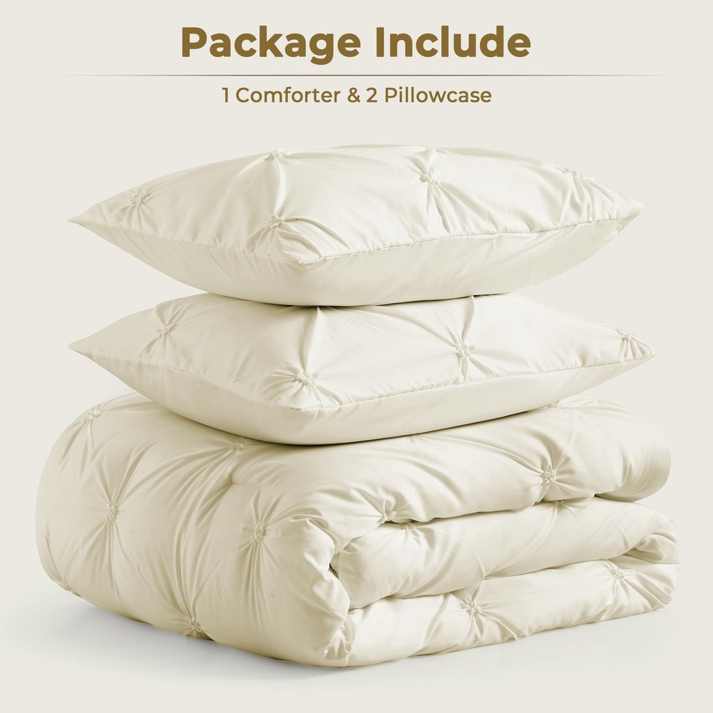 WOLKI King Size Comforter Set Cream, 3 Pieces Bed Lightweight Solid Bedding Comf