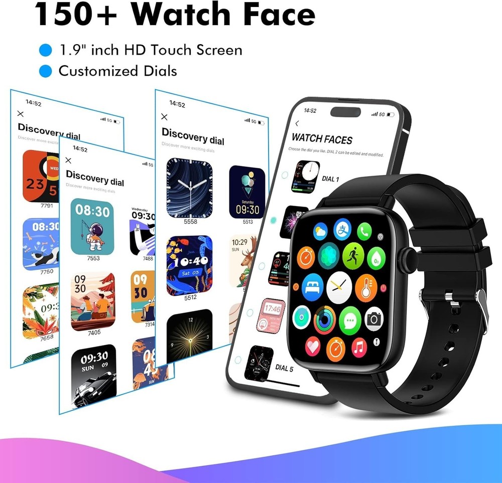 Waterproof 1.9" Smart Watch - Heart Rate & Sleep Tracker for iOS/Android