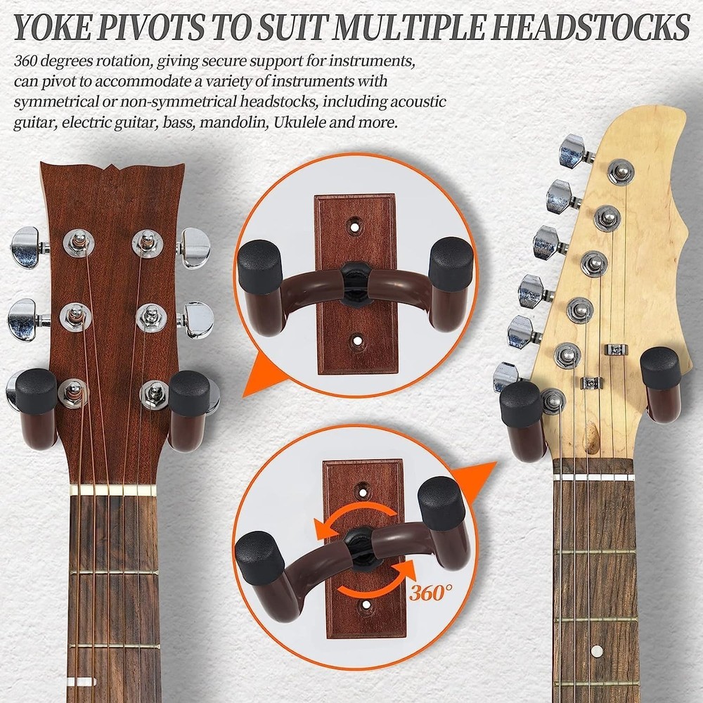 5-Pack Guitar Wall Mounts with Silicone Protection & Elegant Design