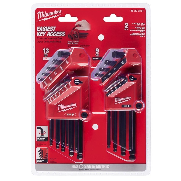 Milwaukee 48-22-2187 SAE/Metric 22 Piece Hex Key Ball End L-Key Set