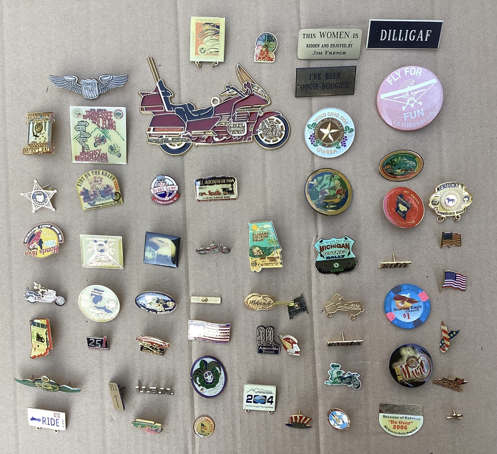 Lot of 59 Motorcycle Owners Vest Pins Benefit Rides And More