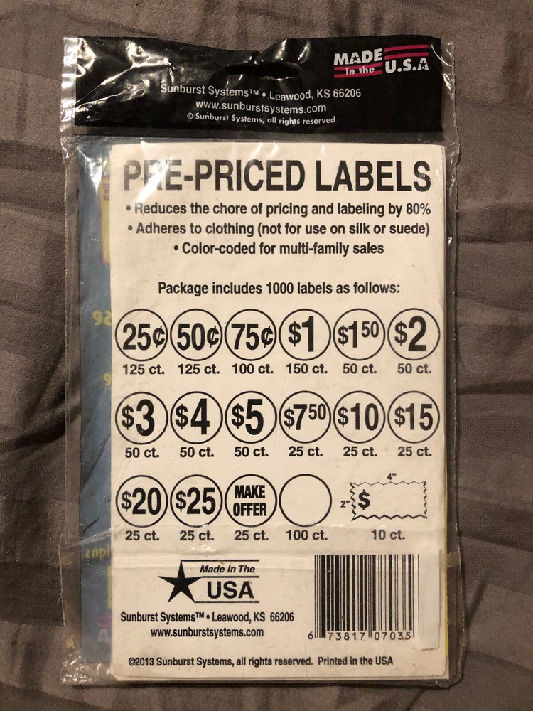 Sunburst Systems 1,000 Pre-Priced Labels