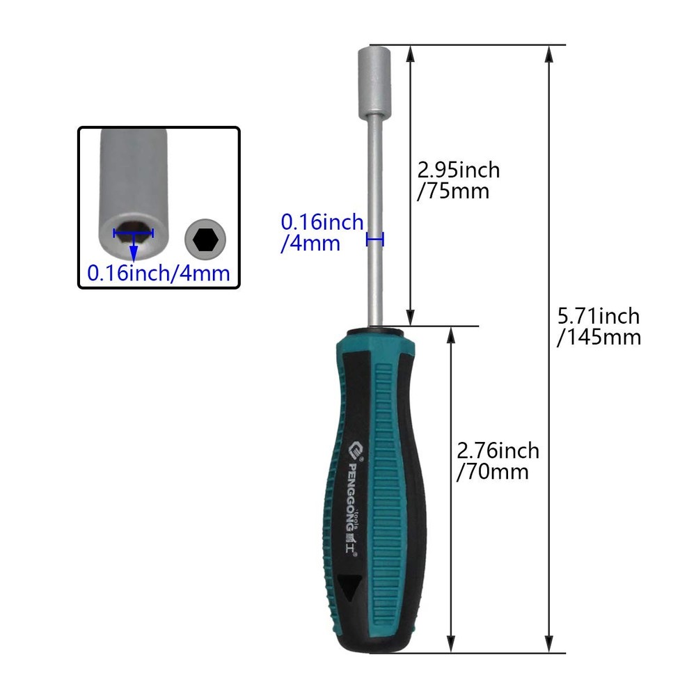 Hex Socket Screwdriver, 4mm Nut Driver Socket, 75mm Long Shaft Screwdriver Ha...