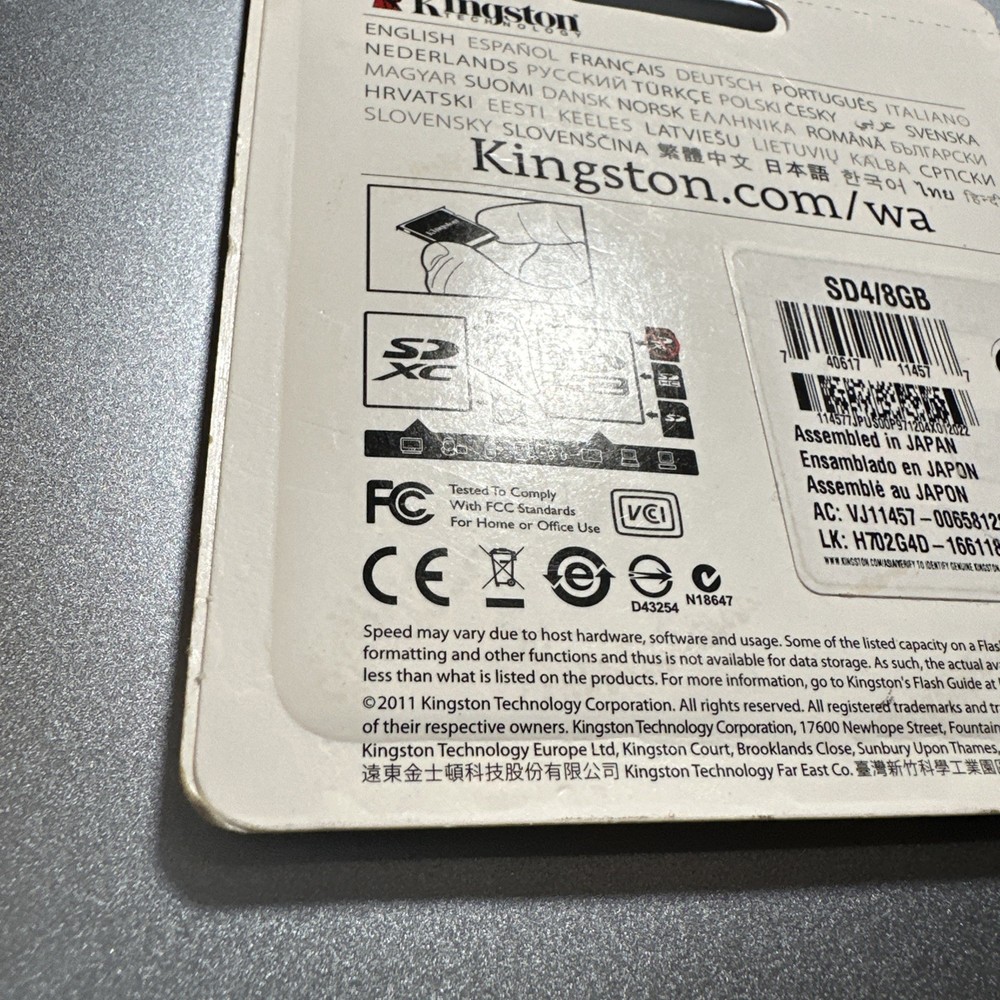 Kingston 8GB SDHC MEMORY CARD Class 4