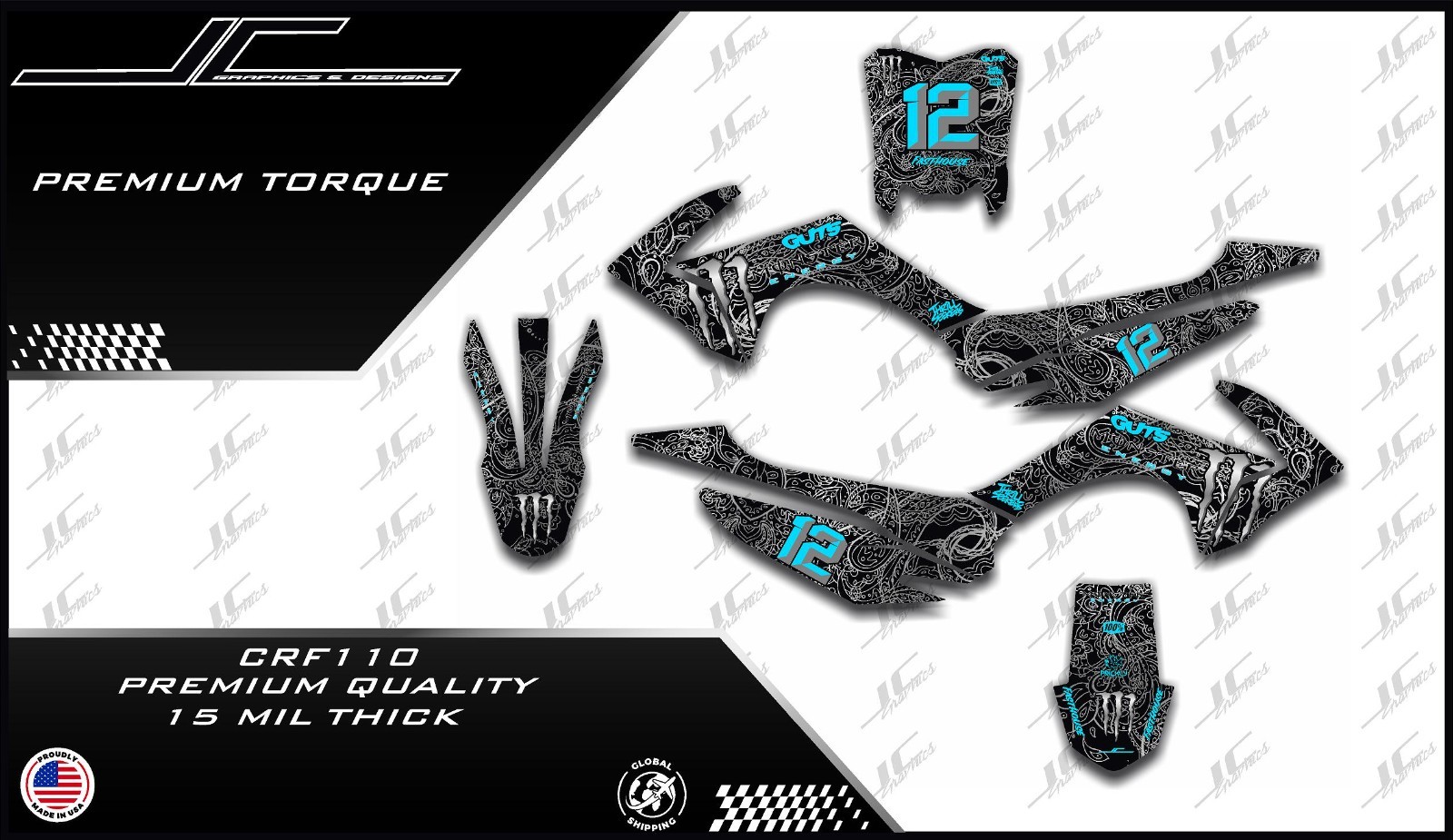 PremiumTorque CRF110 Style Graphics kit decals THICK AND HIGH GLOSS