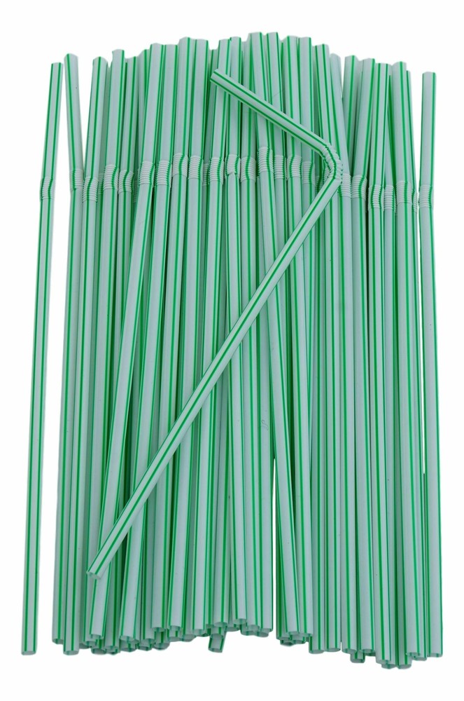 Flexible Plastic Drinking Straws (Assorted Classic Striped) Bendable Disposable