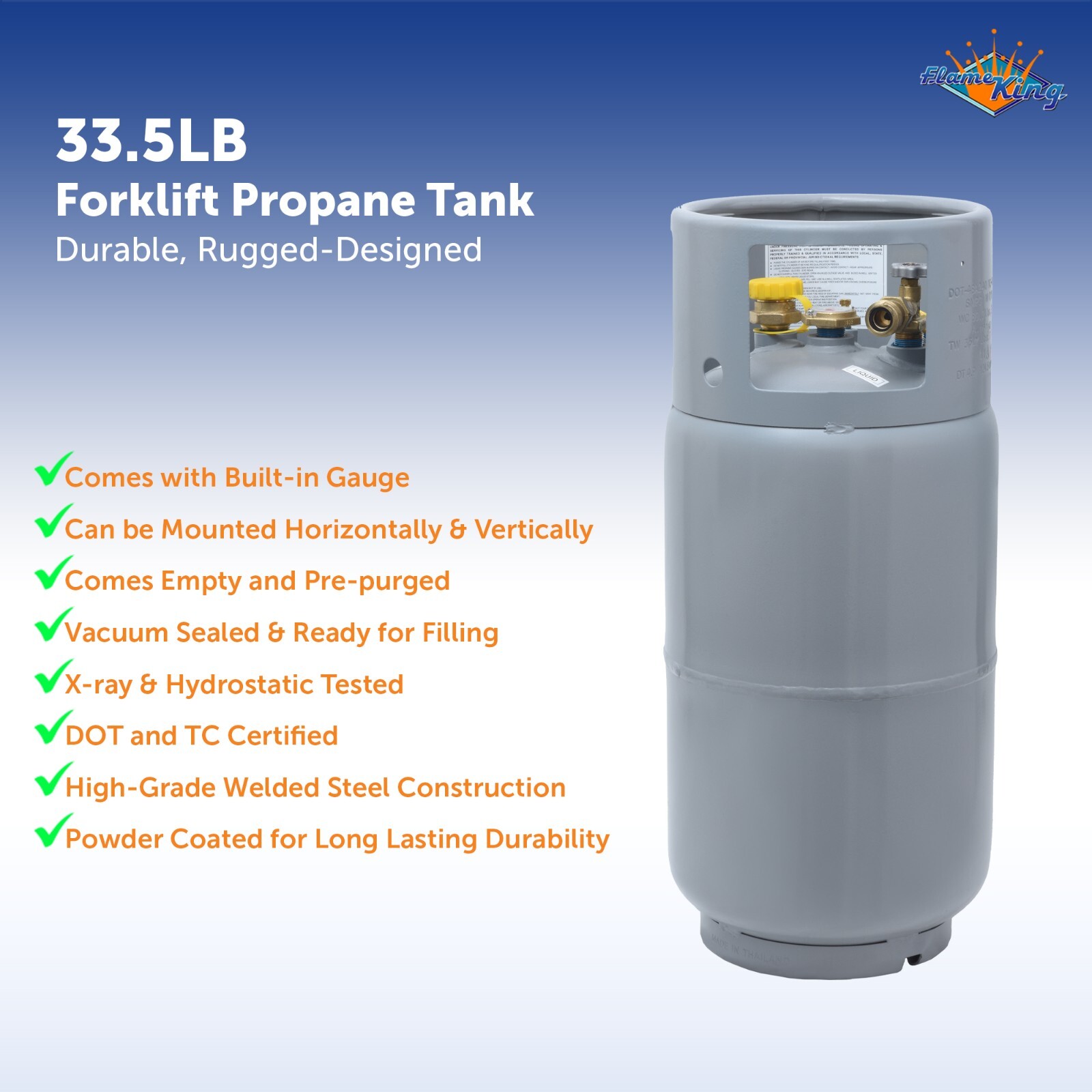 Flame King 33.5 LB Steel Forklift Propane Cylinder With Gauge and Fill Valve