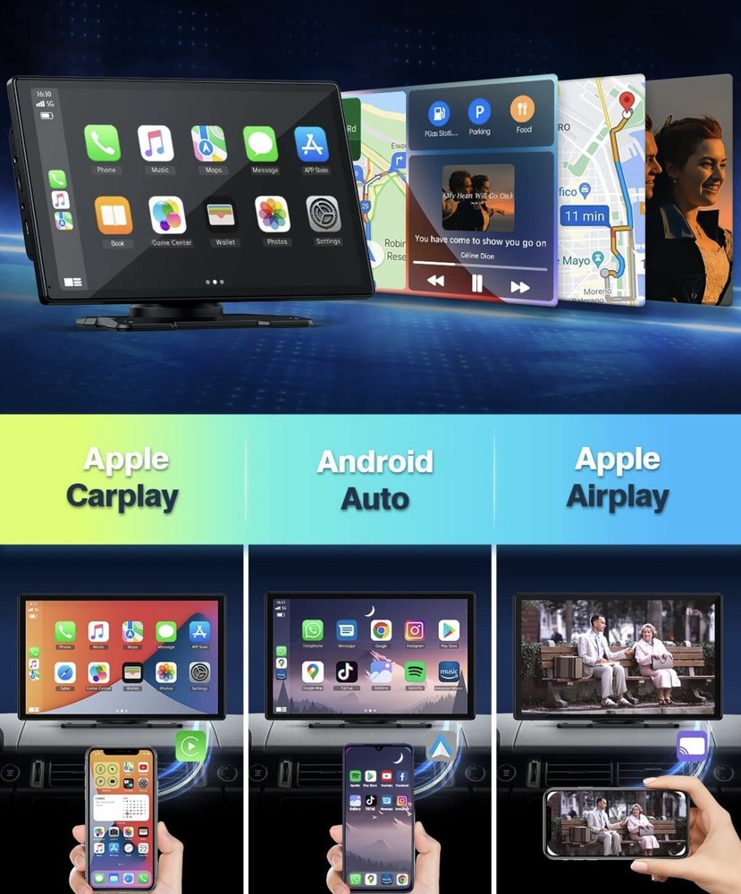 9” Apple Car Play Android Auto Portable GPS Navagation Backup Camera