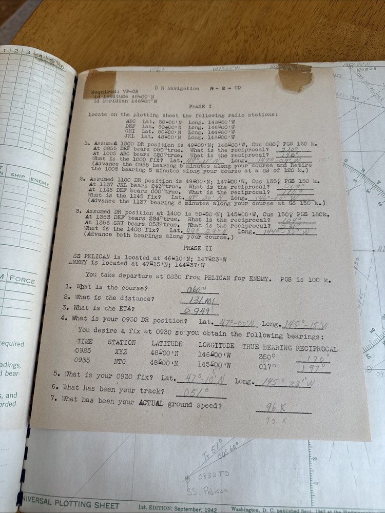 WW2 World War II First Edition Air Navigation Notebook Dated 1942 Filled Out